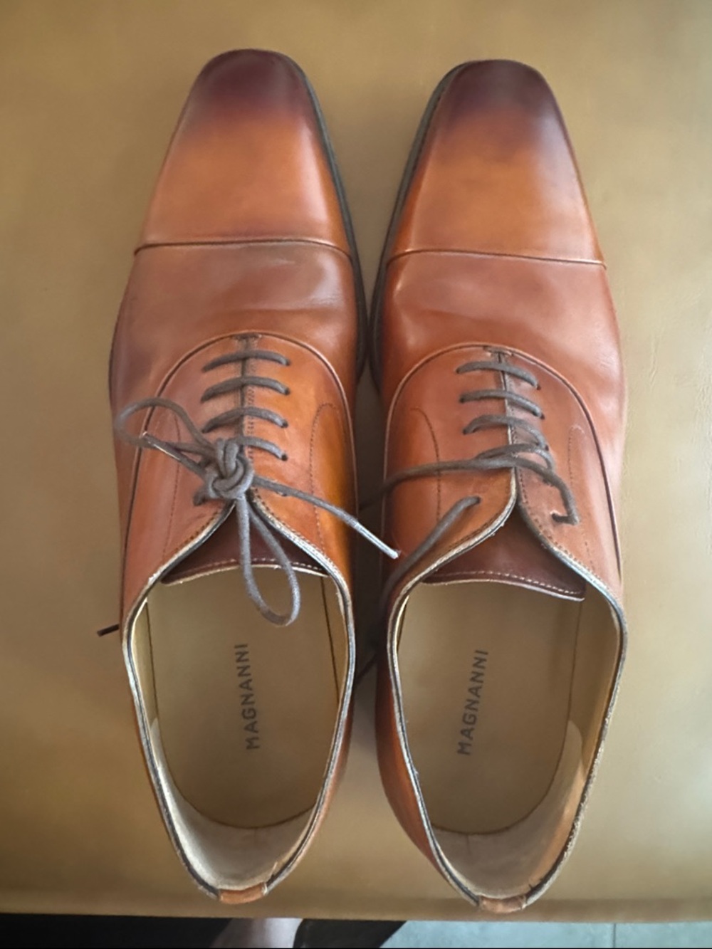 Magnanni Burnished Cognac Brown Cap-Toe Oxfords - Picture 3 of 3
